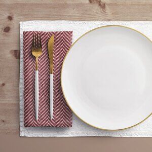 NWT Porter Anna- Crimson & Cream  Cotton Napkin 4-set, Herringbone